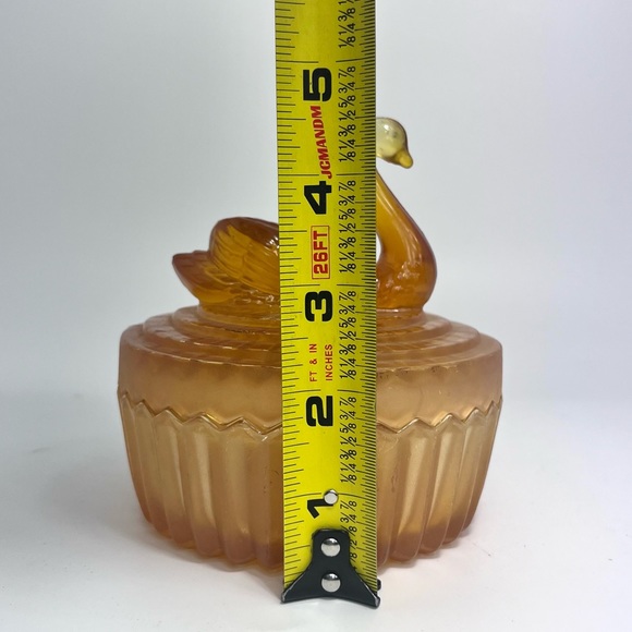 Jeanette Glass Marigold Dish Powder/Trinket Box with Swan Lipstick Holder - Picture 7 of 7
